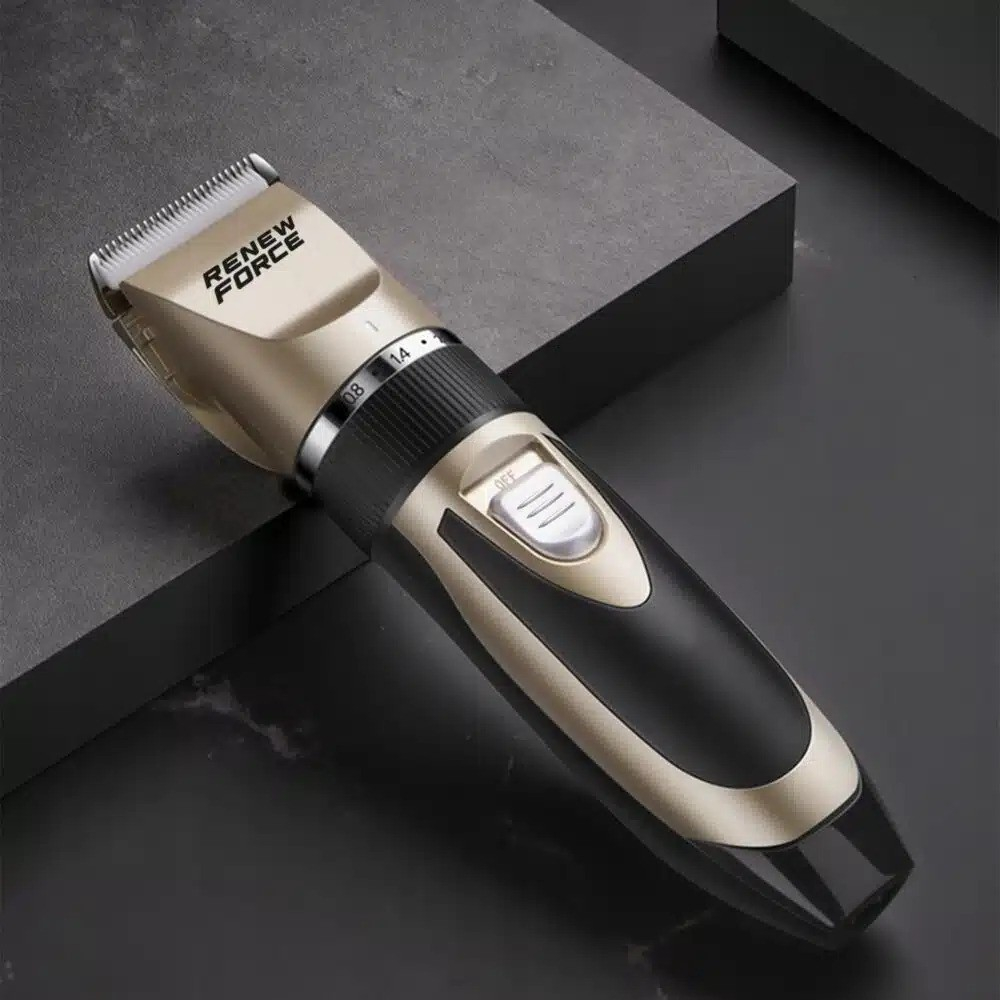 Masina Profesionala de Tuns Animale Renew Force , Pentru Caini si Pisici, Silentioasa, Fara Fir ,Lama de Ceramica, 4 Dimensiuni Ghidaj, Cleste Unghii Inclus, Reincarcabila, Auriu [5]