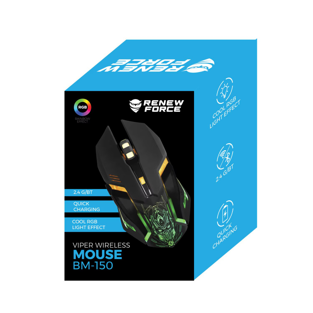 Mouse gaming Renew Force, Wireless 2.4 G, Iluminare RGB, USB, Reincarcabil, FastCharge, Reglabil1200/1600/3200 DPI, Design ergonomic, Negru Gri [3]