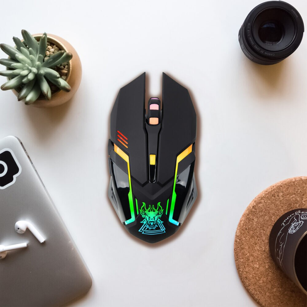 Mouse gaming Renew Force, Wireless 2.4 G, Iluminare RGB, USB, Reincarcabil, FastCharge, Reglabil1200/1600/3200 DPI, Design ergonomic, Negru Print [4]