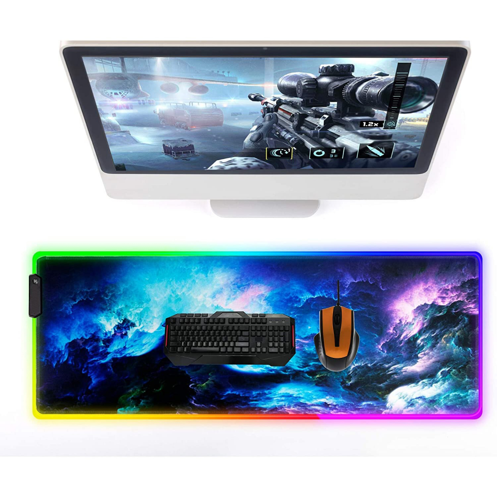 Mousepad Gaming RGB, model cosmos, 800x300x3mm, Iluminare RGB, 14 moduri de iluminare, Cablu USB inclus, suprafata anti alunecare, Multicolor [3]
