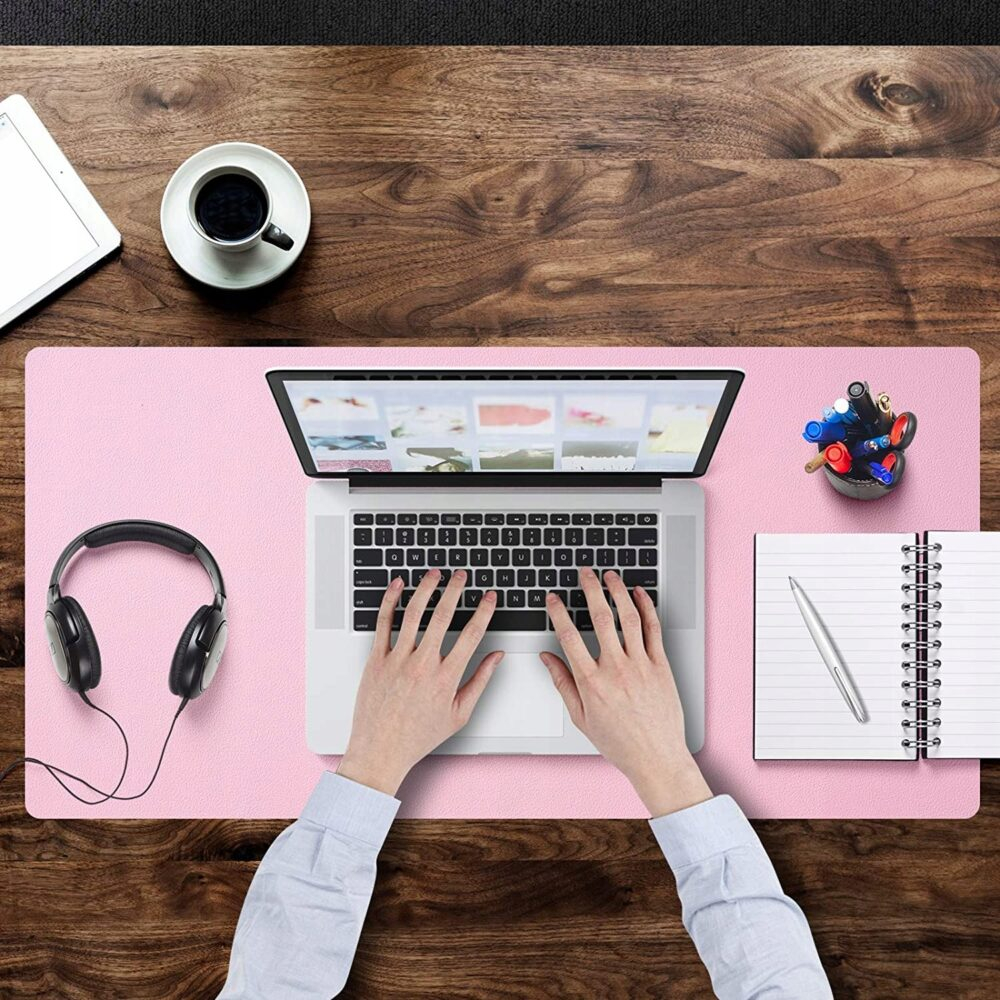 Mousepad PROtone XXL pentru protectie birou, din piele pu, cu doua fete Albastru/Roz, 90x45 cm [2]