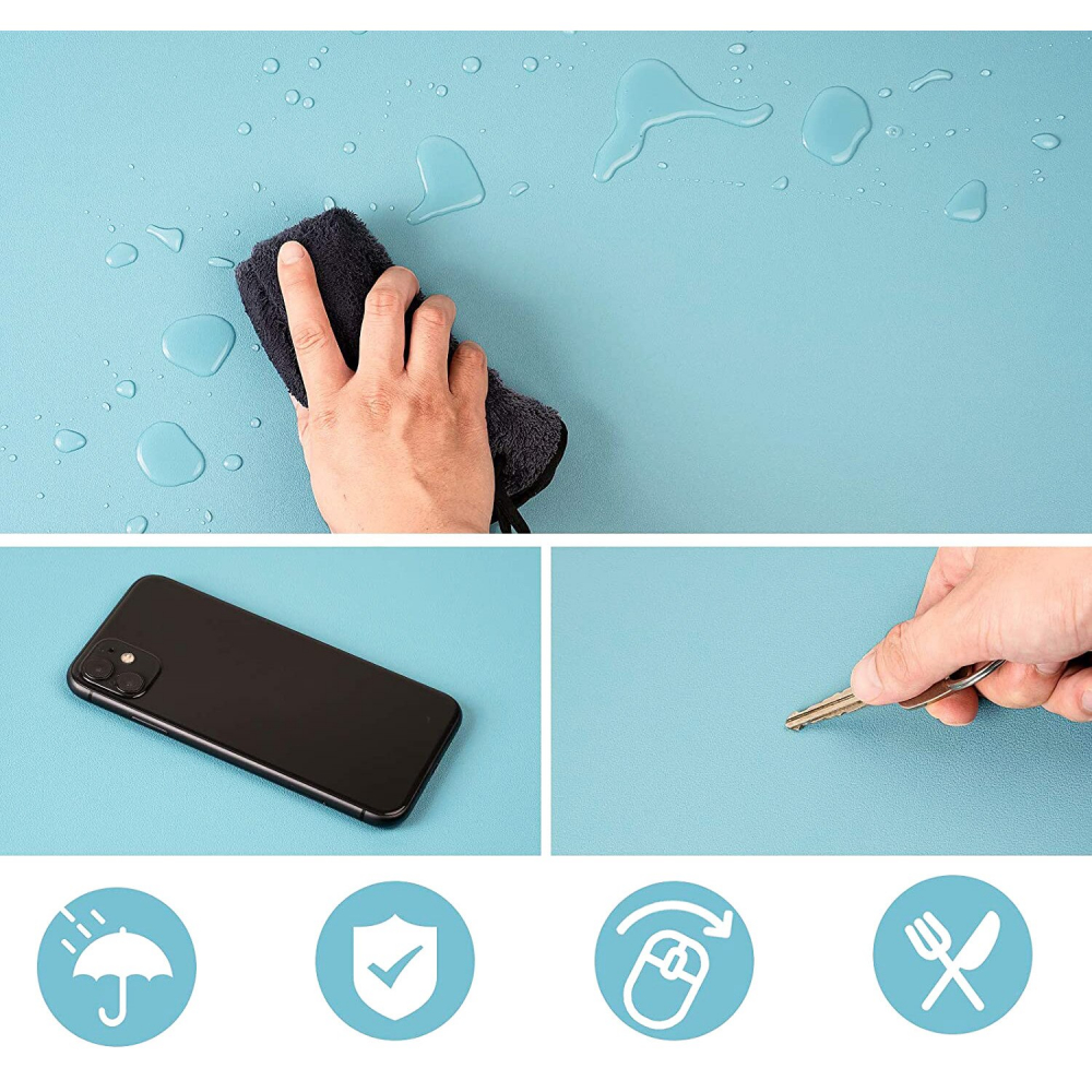 Mousepad PROtone XXL pentru protectie birou, din piele pu, cu doua fete Albastru/Roz, 90x45 cm [4]