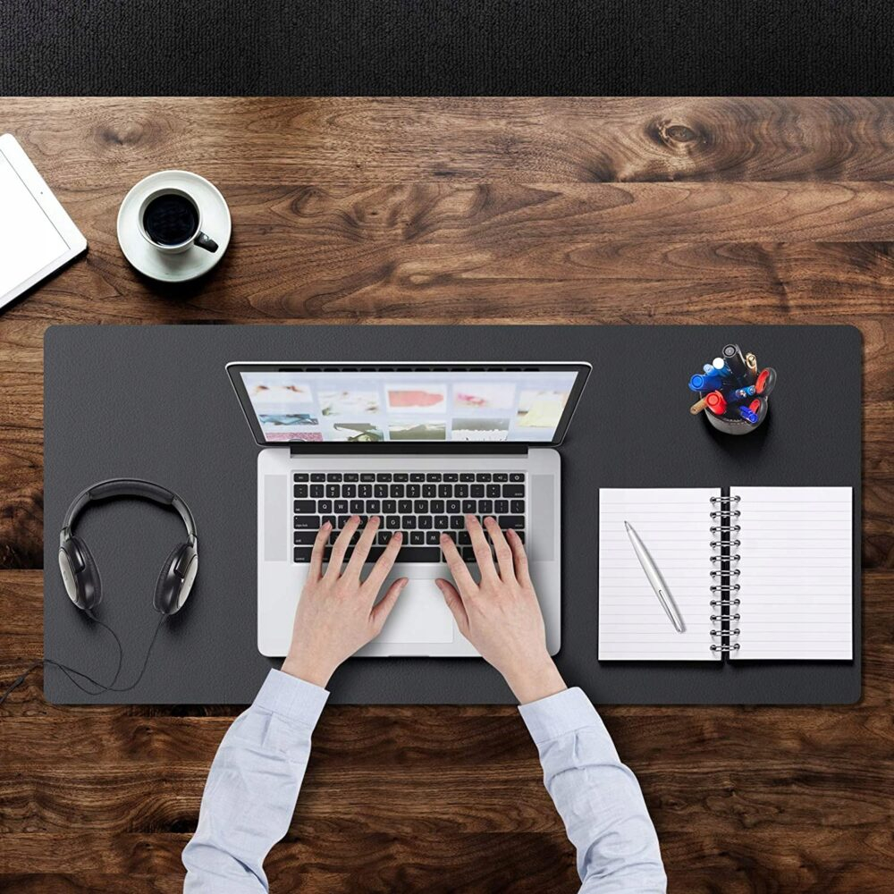 Mousepad PROtone XXL pentru protectie birou, din piele pu, cu doua fete Gri/Negru, 90x45 cm [3]
