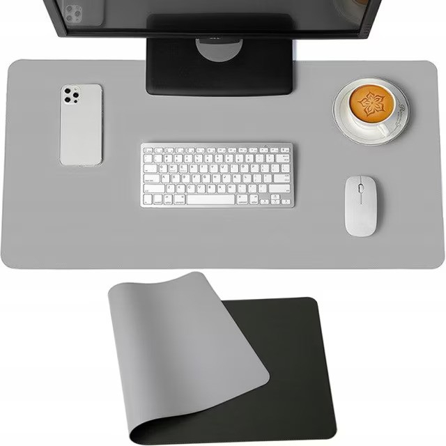 Mousepad PROtone XXL pentru protectie birou, din piele pu, cu doua fete Gri/Negru, 90x45 cm [2]