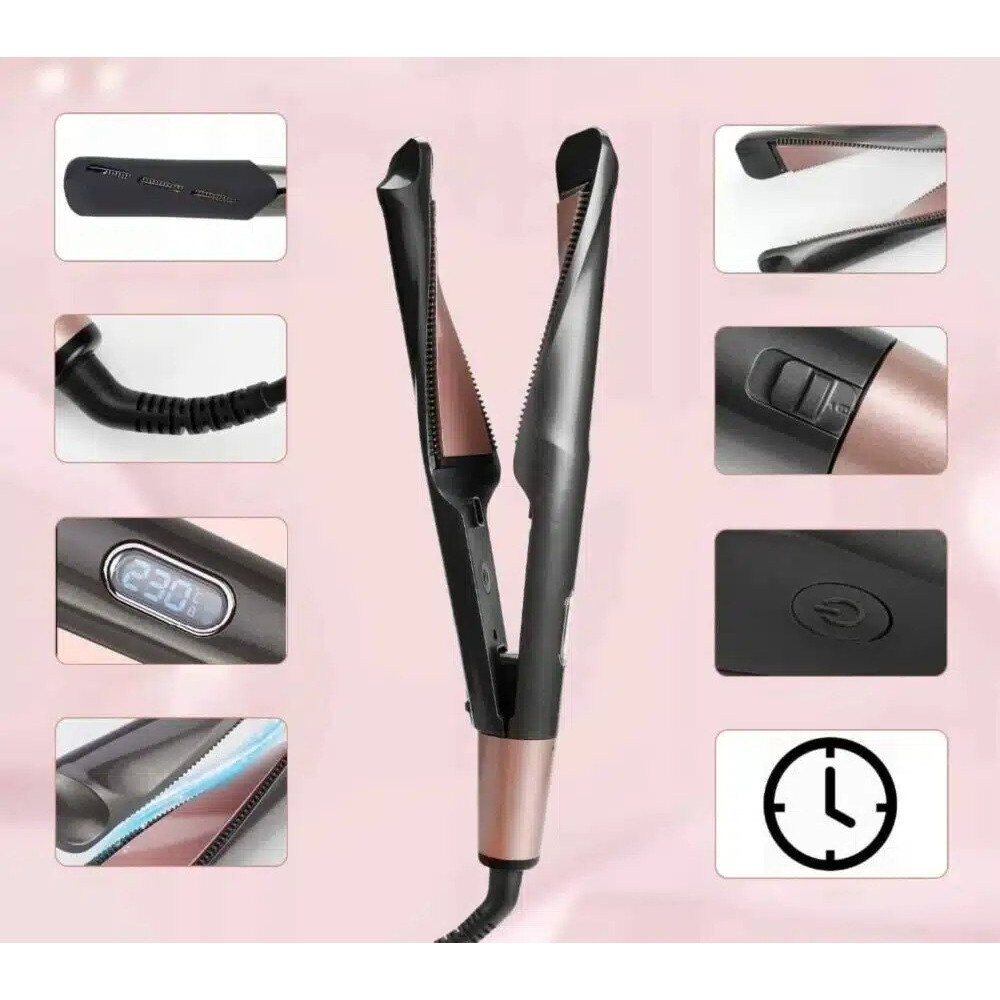 Ondulator multifunctional PROtone, Ceramica, 2in1, Afisaj LCD, 80-230 grade C, Cablu rotativ, Gri [5]