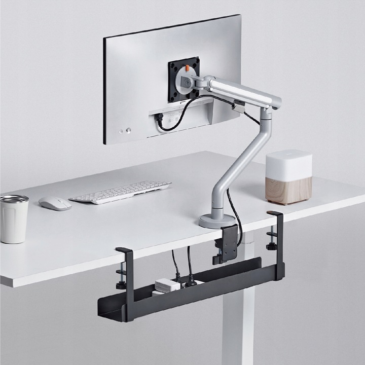 Organizator de cabluri sub birou NewEvo, tava pentru cablu de alimentare, metal robust, potrivit pentru majoritatea birourilor, cu clema, fara gaurire,  dimensiune 60X19X10 cm, Negru [4]