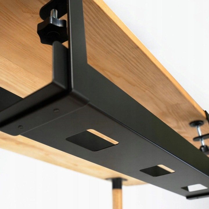 Organizator de cabluri sub birou NewEvo, tava pentru cablu de alimentare, metal robust, potrivit pentru majoritatea birourilor, cu clema, fara gaurire,  dimensiune 60X19X10 cm, Negru [2]