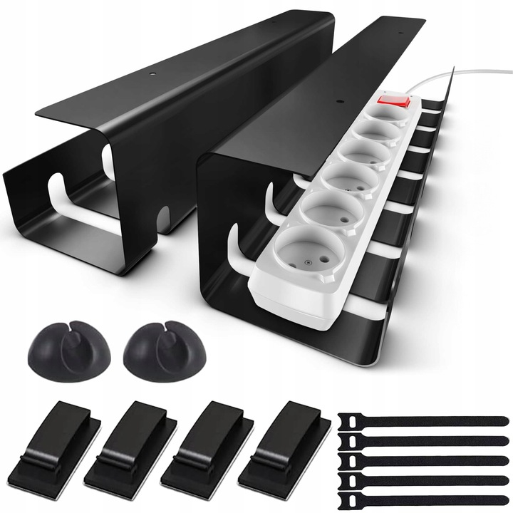 Organizator de cabluri sub birou NewEvo, metal robust, potrivit pentru majoritatea birourilor, instalare usoara si rapida, dimensiune 43X10X10 cm, Negru [5]