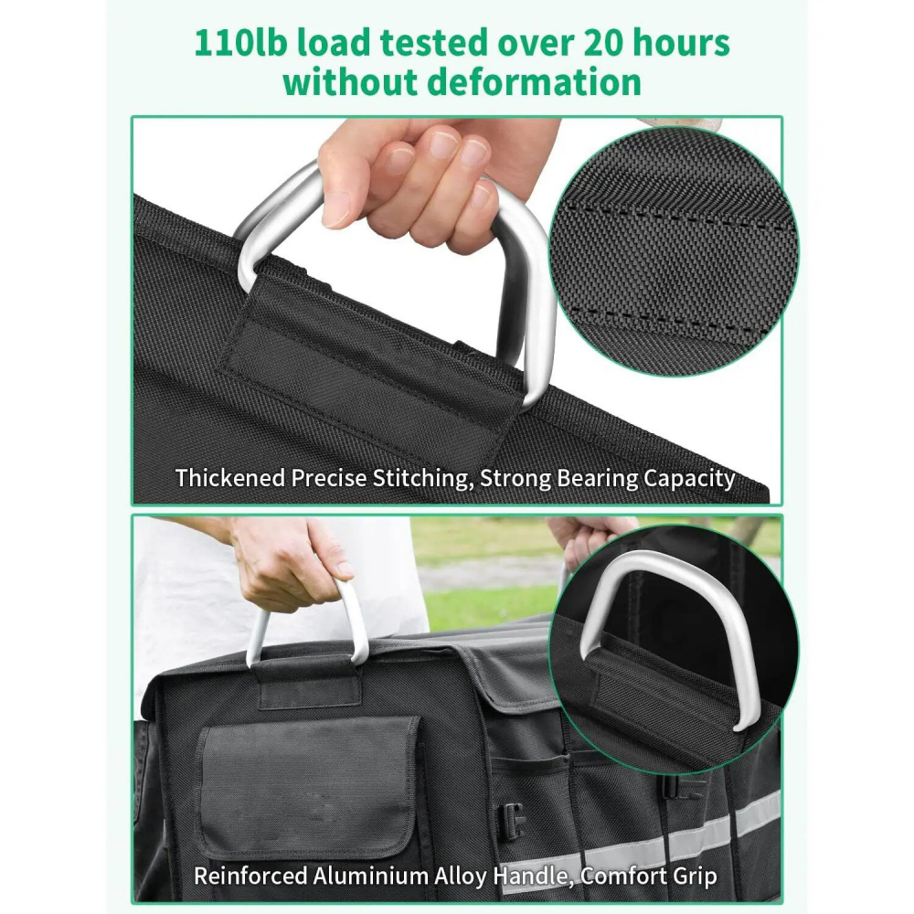 Organizator portbagaj auto, NewEvo, geanta multifunctionala, pliabil, 3 compartimente, impermeabil cu manere din aluminiu, banda reflectorizanta, 60 X 35 X 30 cm, 65L, Negru [2]