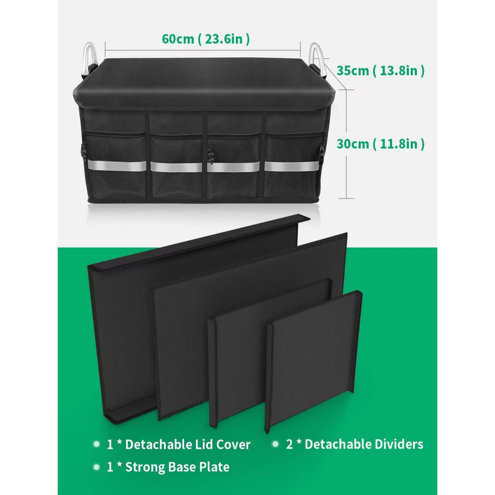 Organizator portbagaj auto, NewEvo, geanta multifunctionala, pliabil, 3 compartimente, impermeabil cu manere din aluminiu, banda reflectorizanta, 60 X 35 X 30 cm, 65L, Negru [7]