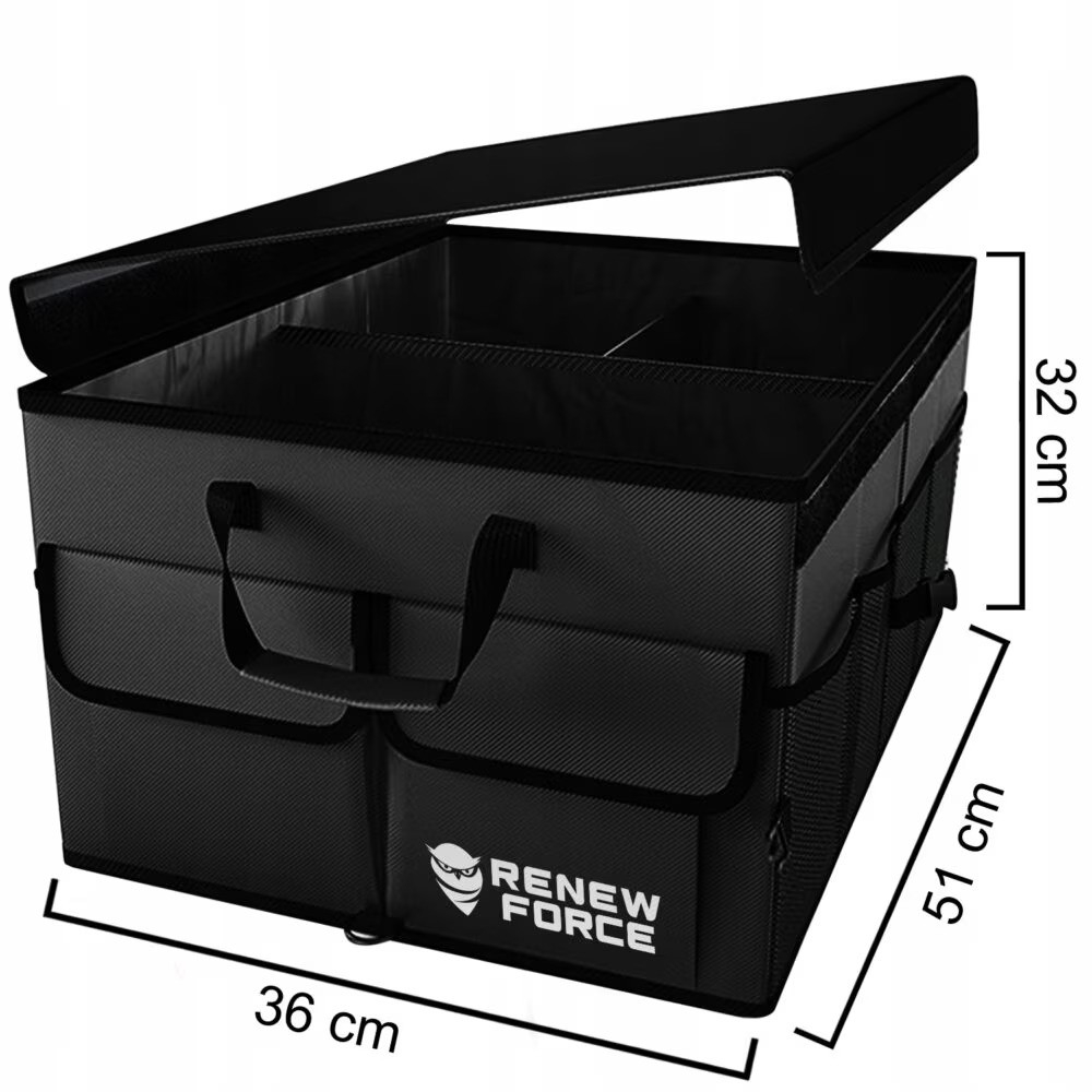 Organizator portbagaj auto Renew Force, geanta multifunctionala, pliabil, 3 compartimente, impermeabil, Capacitate 64 litri, 51 cm x 36 cm x 32 cm, Negru [2]