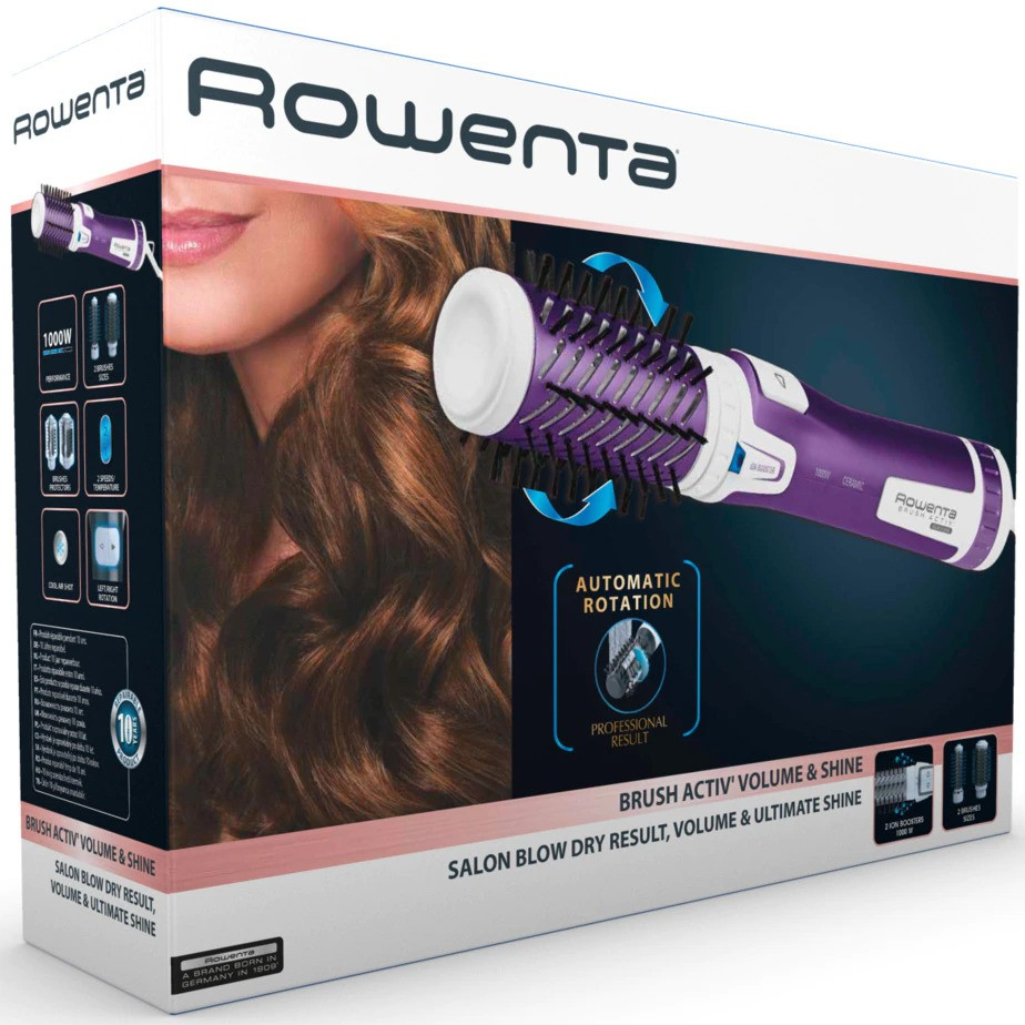 Perie rotativa Rowenta Brush Activ' Volume&Shine 2 CF9530, 1000W, 2 trepte de temperatura si viteza, ionizare, 2 perii, invelis ceramic, Mov [4]