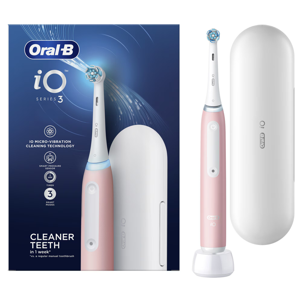 Periuta de dinti electrica Oral-B iO3 cu Tehnologie Magnetica si Micro-Vibratii, Senzor de presiune Smart, 3 moduri, 1 capat, Roz [1]