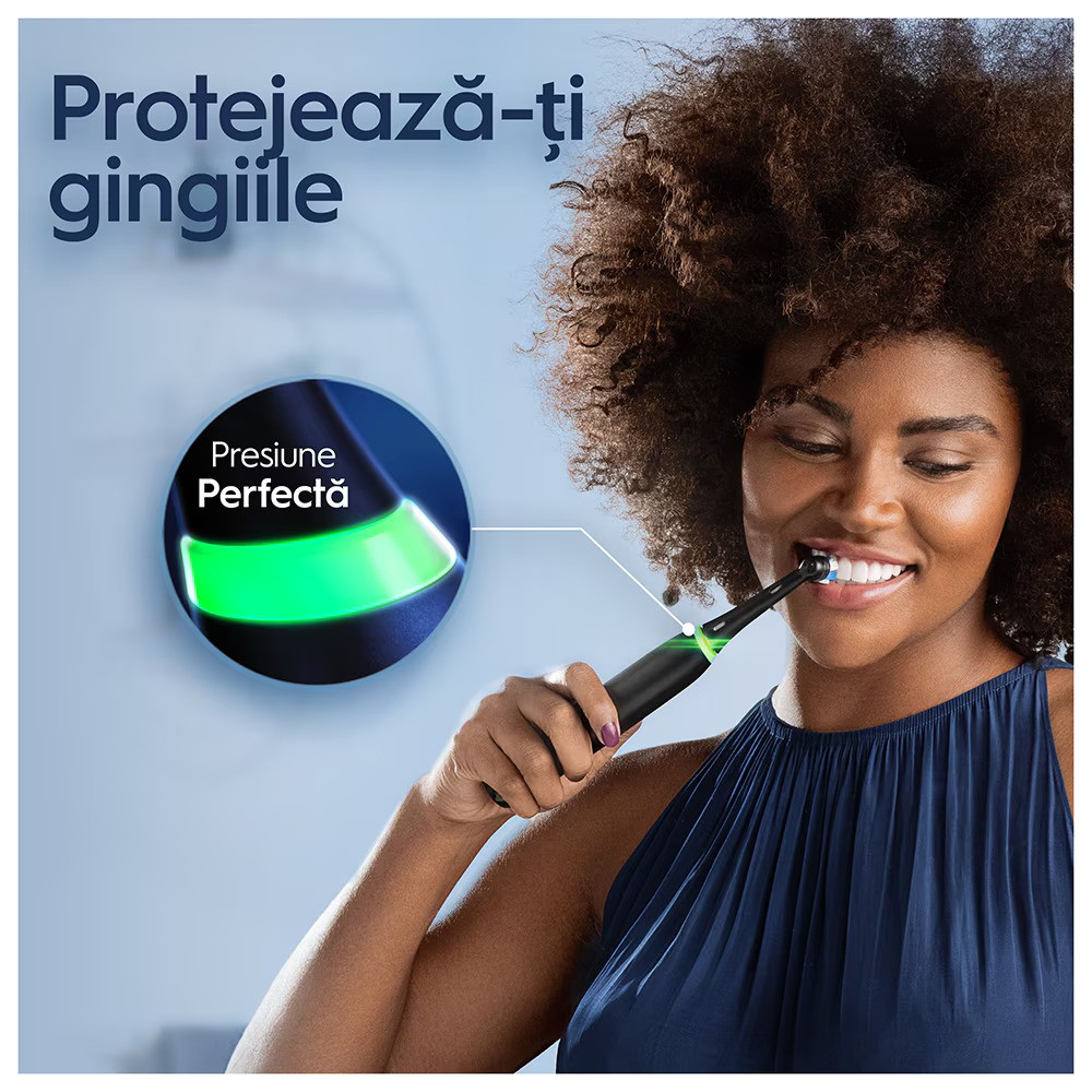 Periuta de dinti electrica Oral-B iO3 cu Tehnologie Magnetica si Micro-Vibratii, Senzor de presiune Smart, 3 moduri, 1 capat, Negru [5]