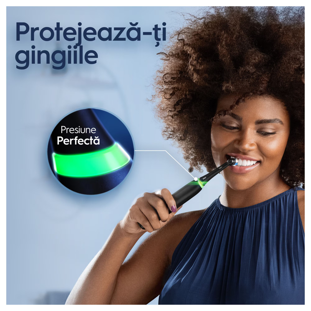 Periuta de dinti electrica Oral-B iO3 cu Tehnologie Magnetica si Micro-Vibratii, Senzor de presiune Smart, 3 moduri, 1 capat, Negru + 2 capete de periaj [3]