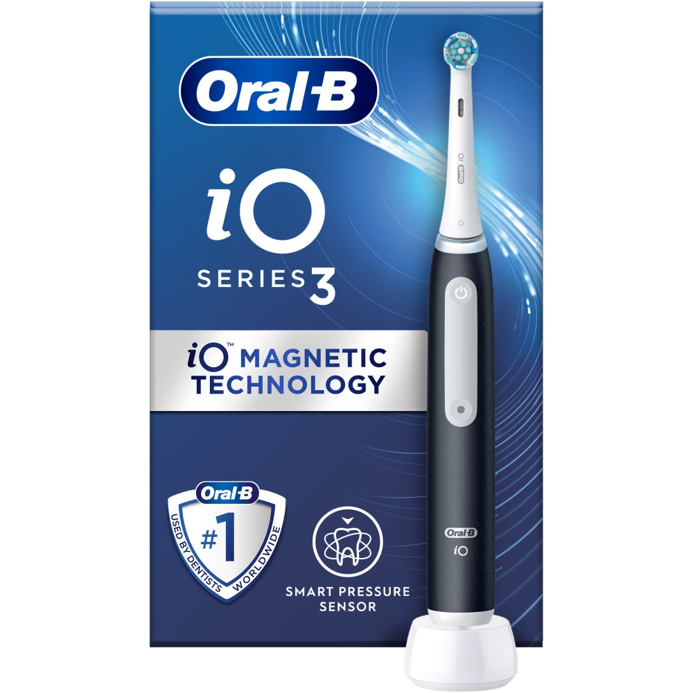 Periuta de dinti electrica Oral-B iO3 cu Tehnologie Magnetica si Micro-Vibratii, Senzor de presiune Smart, 3 moduri, 1 capat, Negru [1]