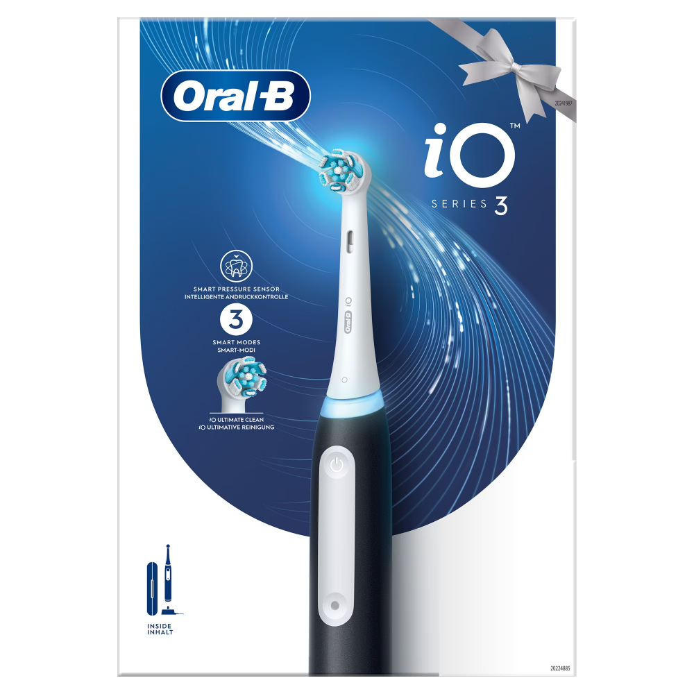 Periuta de dinti electrica Oral-B iO3 cu Tehnologie Magnetica si Micro-Vibratii, Senzor de presiune Smart, 3 moduri, 1 capat, Negru [1]