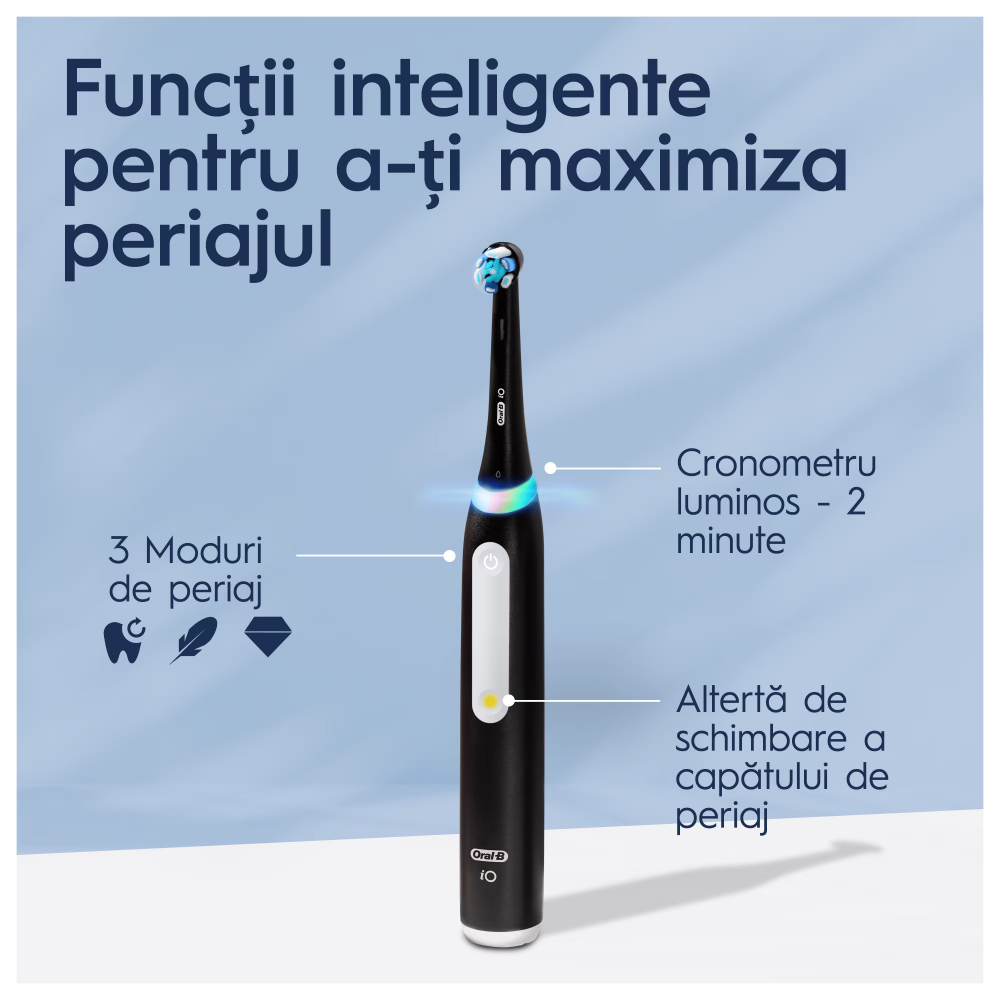 Periuta de dinti electrica Oral-B iO3 cu Tehnologie Magnetica si Micro-Vibratii, Senzor de presiune Smart, 3 moduri, 1 capat, Negru [4]