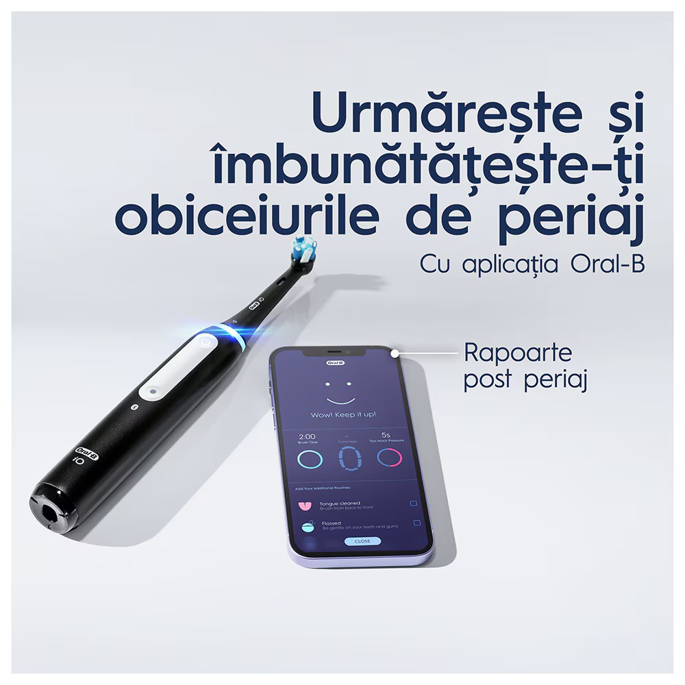 Periuta de dinti electrica Oral-B iO4 cu Tehnologie Magnetica si Micro-Vibratii,, Senzor de presiune Smart, 4 moduri, 1 capat, Trusa de calatorie, Negru [8]