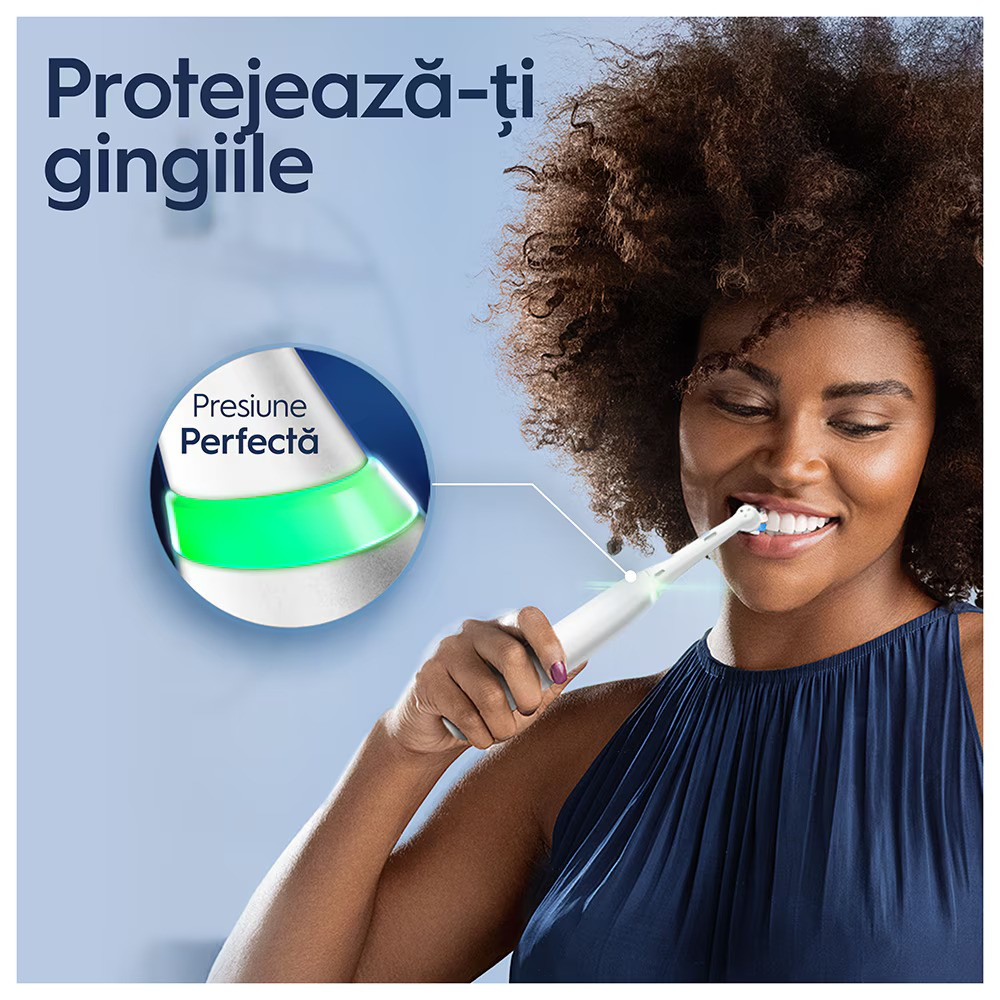 Periuta de dinti electrica Oral-B iO5 cu Tehnologie Magnetica si Micro-Vibratii, Inteligenta artificiala, Display conversational, Senzor de presiune Smart, 5 moduri, 1 capat, Trusa de calatorie, Alb [9]