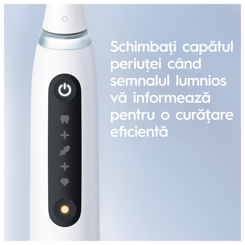 Periuta de dinti electrica Oral-B iO5 cu Tehnologie Magnetica si Micro-Vibratii, Inteligenta artificiala, Display conversational, Senzor de presiune Smart, 5 moduri, 1 capat, Trusa de calatorie, Alb [7]