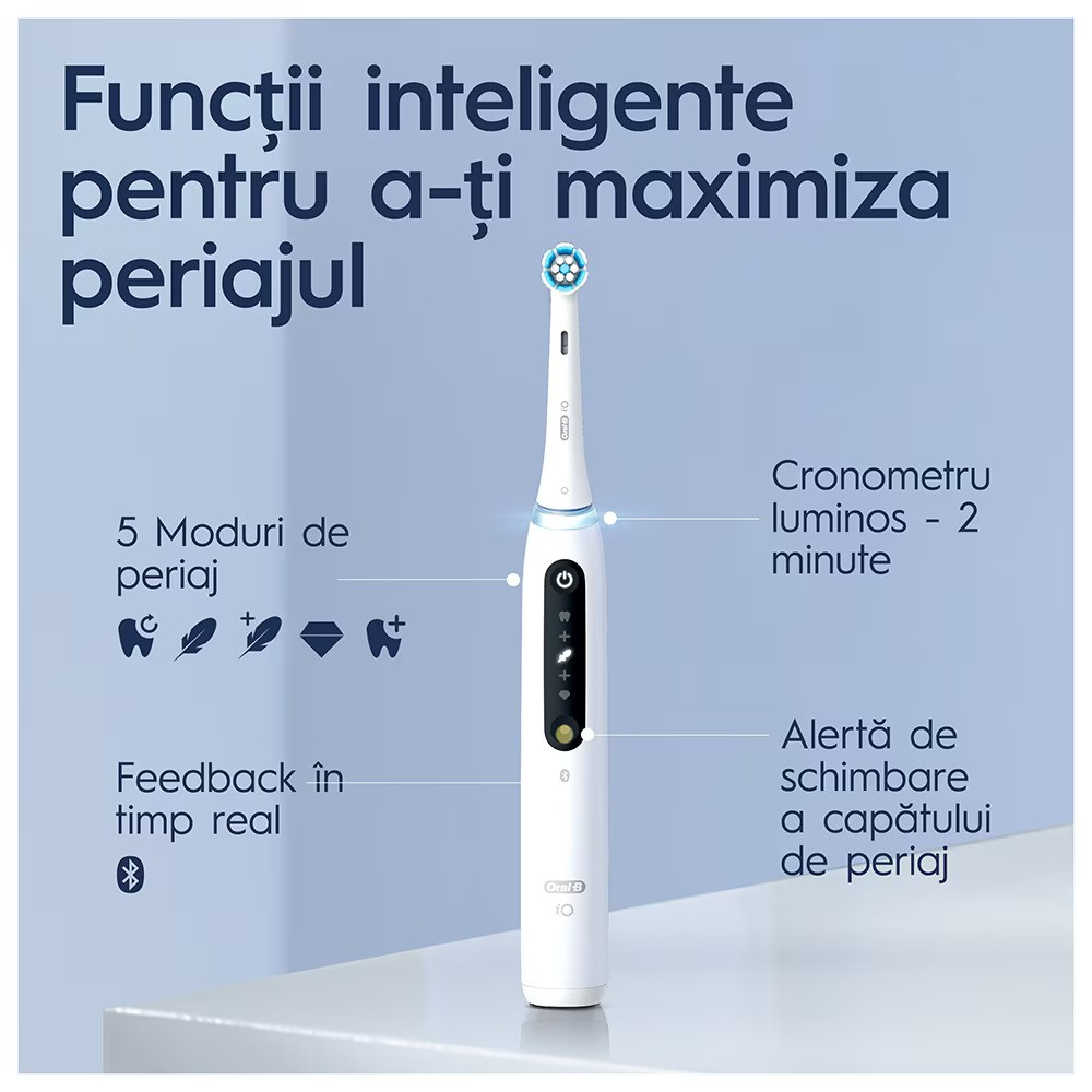 Periuta de dinti electrica Oral-B iO5 cu Tehnologie Magnetica si Micro-Vibratii, Inteligenta artificiala, Display conversational, Senzor de presiune Smart, 5 moduri, 1 capat, Trusa de calatorie, Alb [3]