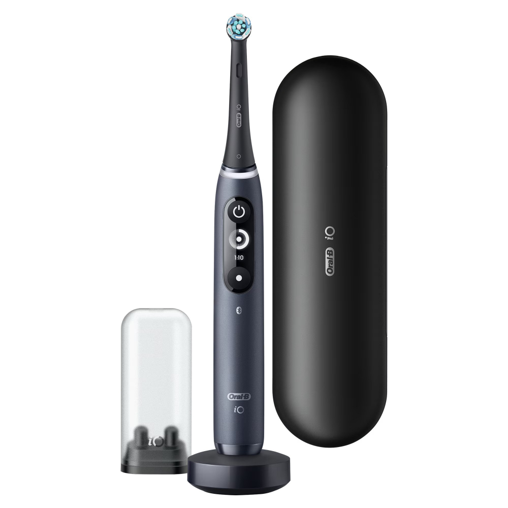Periuta de dinti electrica Oral-B iO7 cu Tehnologie Magnetica si Micro-Vibratii, Inteligenta artificiala, Display led interactiv, Senzor de presiune Smart, Timer vizibil, 5 moduri, 1 capat, spare head holder, Incarcator magnetic, Trusa de calatorie, Negru [2]