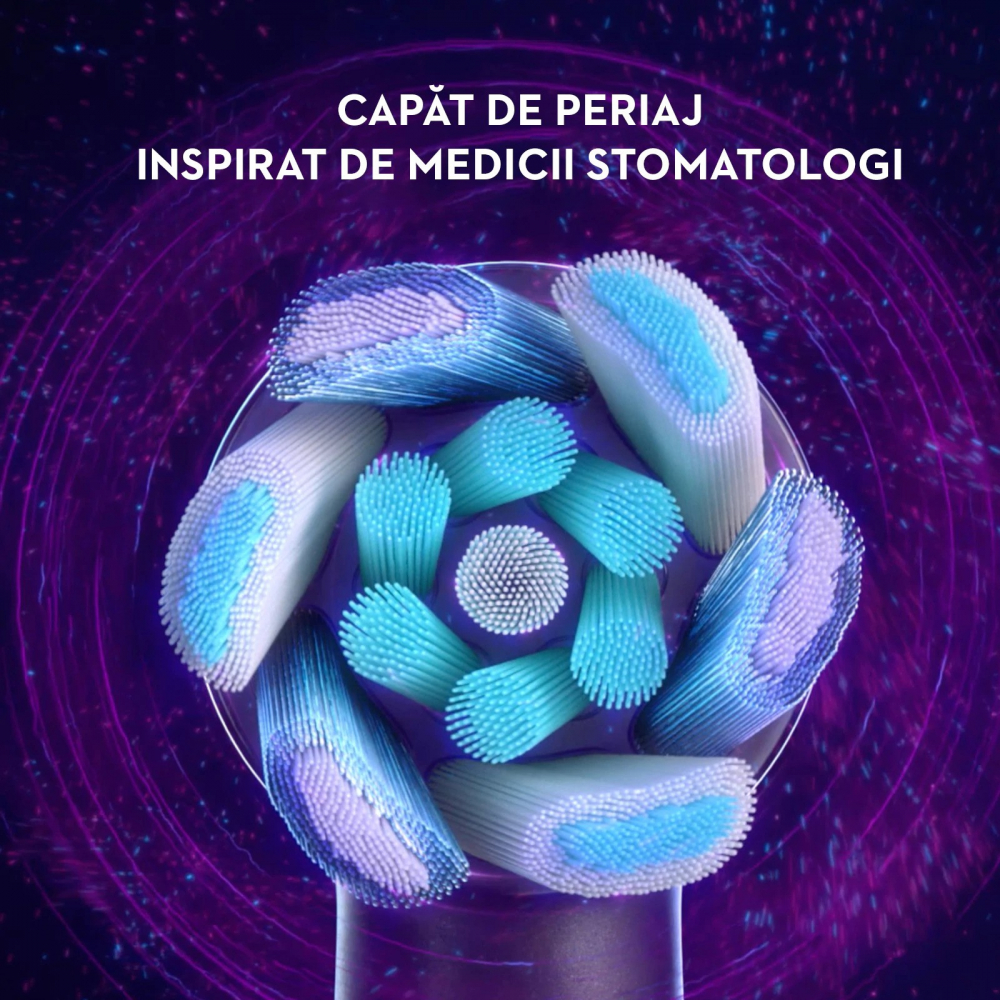 Periuta de dinti electrica Oral-B iO7 cu Tehnologie Magnetica si Micro-Vibratii, Inteligenta artificiala, Display led interactiv, Senzor de presiune Smart, Timer vizibil, 5 moduri, 1 capat, spare head holder, Incarcator magnetic, Trusa de calatorie, Negru [12]