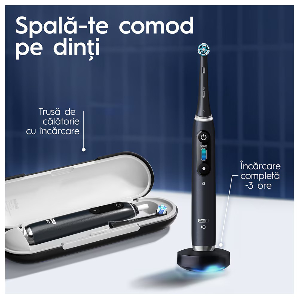 Periuta de dinti electrica Oral-B iO9 cu Tehnologie Magnetica si Micro-Vibratii, Inteligenta artificiala, Display led, Senzor de presiune Smart, Timer vizibil, Negru [8]