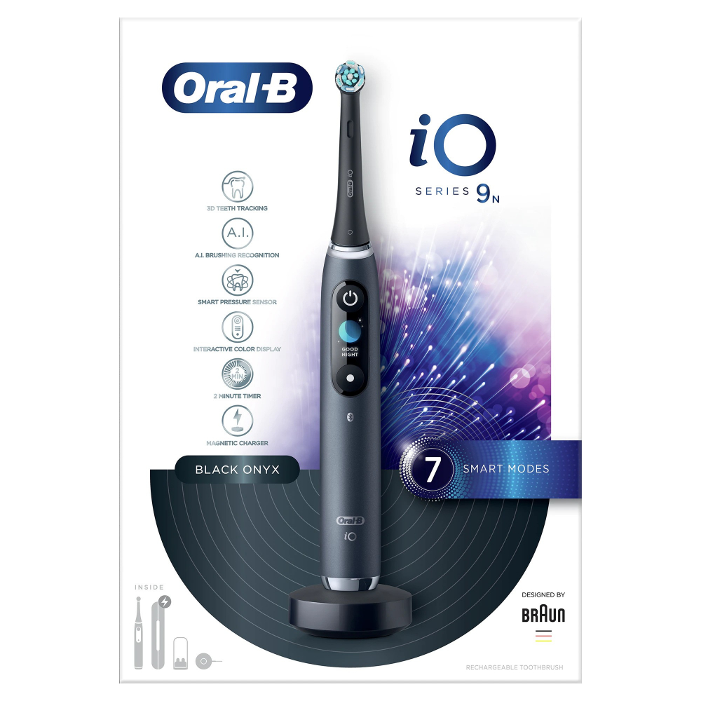 Periuta de dinti electrica Oral-B iO9 cu Tehnologie Magnetica si Micro-Vibratii, Inteligenta artificiala, Display led, Senzor de presiune Smart, Timer vizibil, Negru [2]