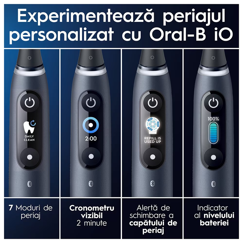 Periuta de dinti electrica Oral-B iO9 cu Tehnologie Magnetica si Micro-Vibratii, Inteligenta artificiala, Display led, Senzor de presiune Smart, Timer vizibil, Negru [7]