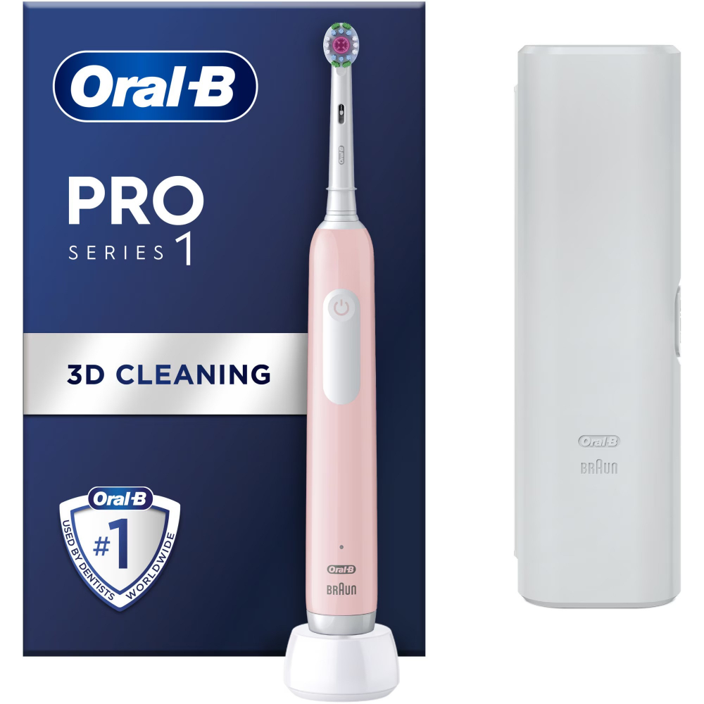 Periuta de dinti electrica Oral-B Pro 1, Curatare 3D, 1 program, 1 capat de periaj, trusa de calatorie, Roz [1]