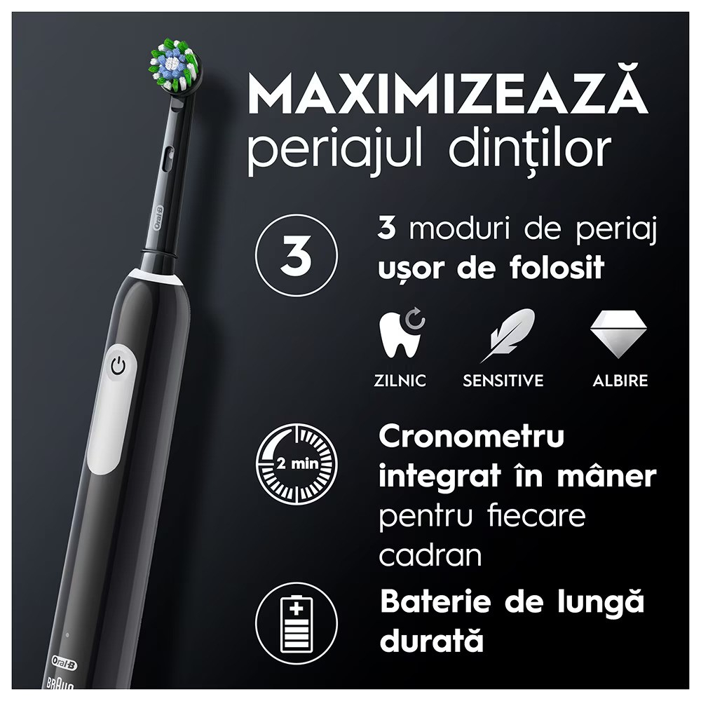Periuta de dinti electrica Oral-B Pro 1, Curatare 3D, 3 programe, 1 capat de periaj, Negru [6]