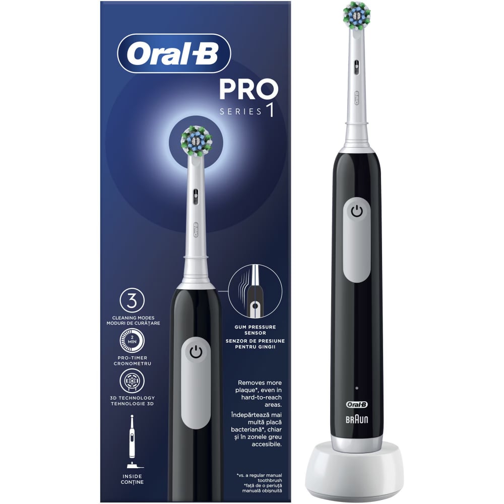 Periuta de dinti electrica Oral-B Pro 1, Curatare 3D, 3 programe, 1 capat de periaj, Negru [2]
