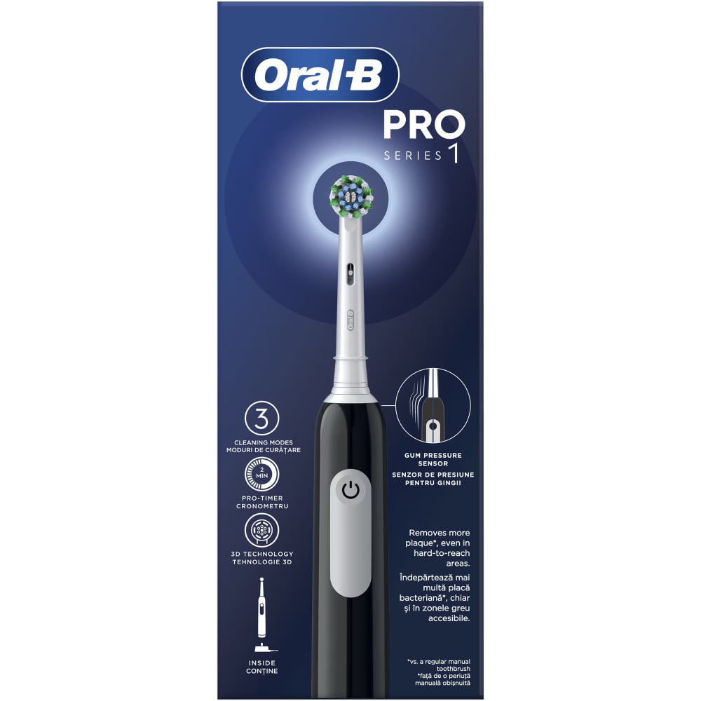 Periuta de dinti electrica Oral-B Pro 1, Curatare 3D, 3 programe, 1 capat de periaj, Negru [4]