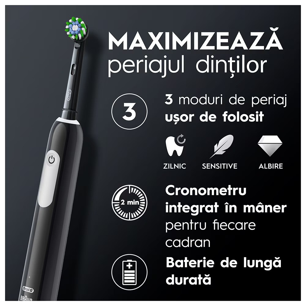 Periuta de dinti electrica Oral-B Pro 1, Curatare 3D, 3 programe, 1 capat de periaj, trusa de calatorie, Negru [8]