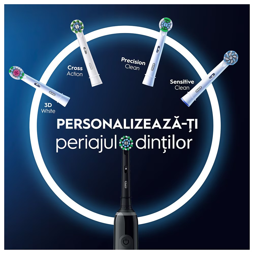 Periuta de dinti electrica Oral-B Pro 3 3500 Cross Action, Curatare 3D, 3 programe, 2 capete incluse, Trusa de calatorie, Negru [4]