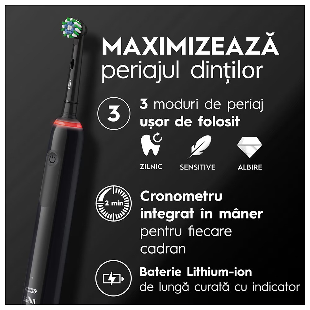 Periuta de dinti electrica Oral-B Pro 3 3500 Cross Action, Curatare 3D, 3 programe, 2 capete incluse, Trusa de calatorie, Negru [6]