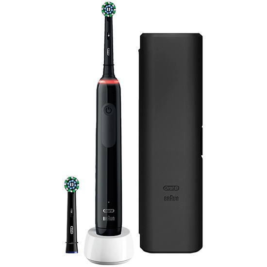 Periuta de dinti electrica Oral-B Pro 3 3500 Cross Action, Curatare 3D, 3 programe, 2 capete incluse, Trusa de calatorie, Negru [2]