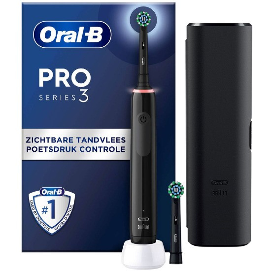 Periuta de dinti electrica Oral-B Pro 3 3500 Cross Action, Curatare 3D, 3 programe, 2 capete incluse, Trusa de calatorie, Negru [1]
