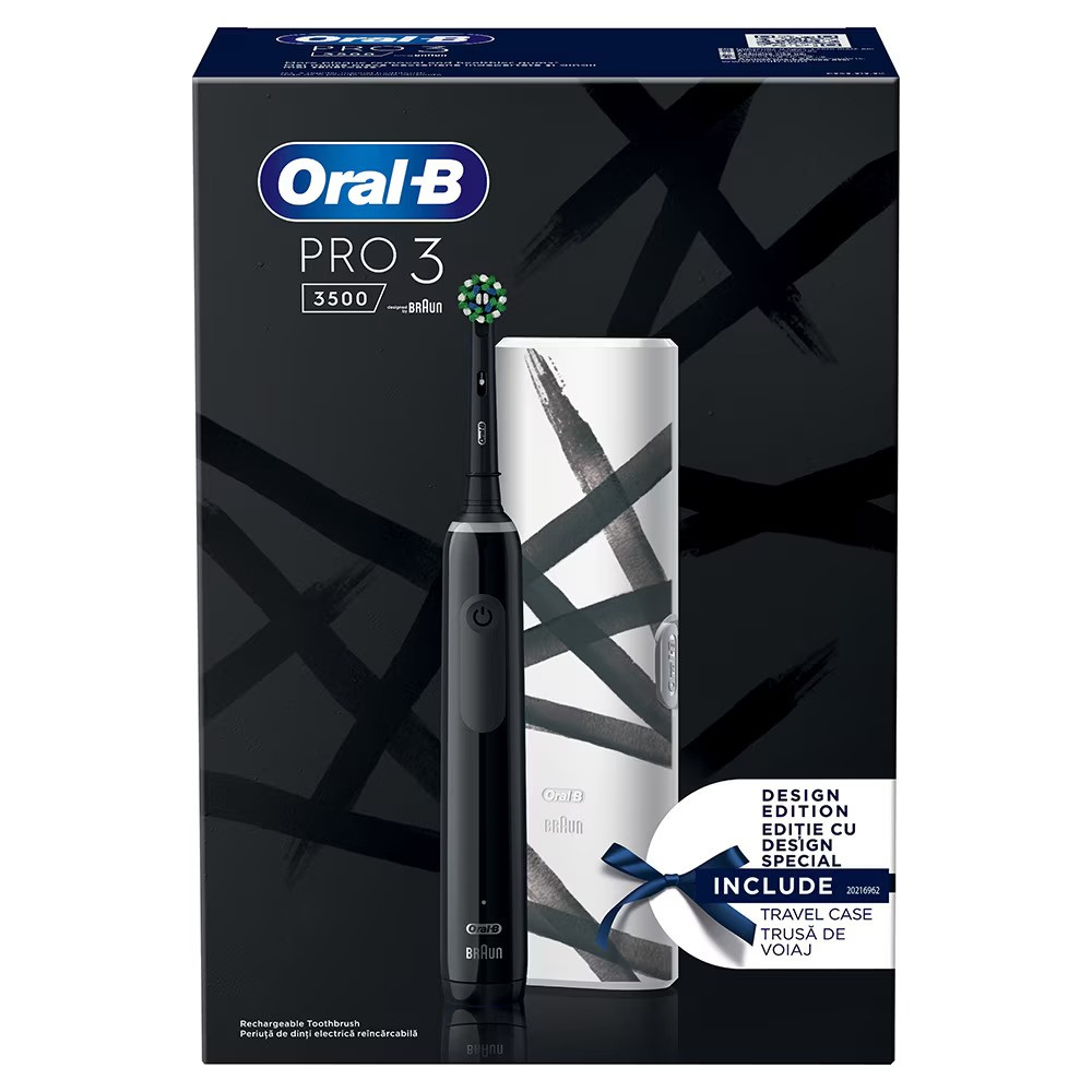 Periuta de dinti electrica Oral-B Pro 3 3500, Curatare 3D, 3 programe, 1 Incarcator, 1 Capat, Trusa de calatorie, Negru [3]