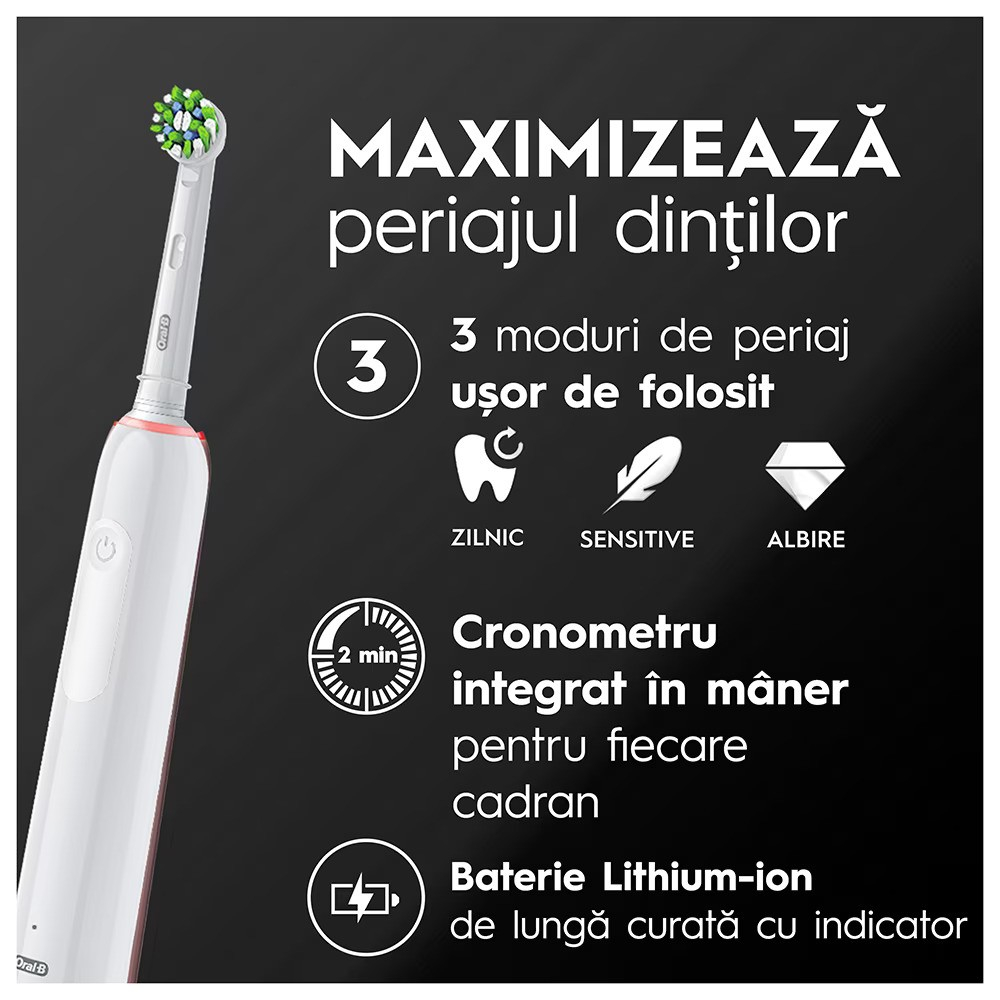 Periuta de dinti electrica Oral-B Pro 3 3500 Sensitive Clean, Curatare 3D, 3 programe, 2 capete incluse, Trusa de calatorie, Alb [3]