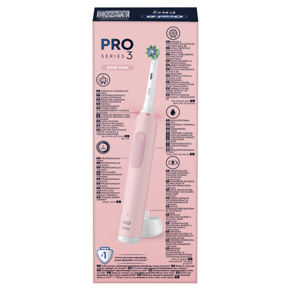 Periuta de dinti electrica Oral-B Pro 3, Curatare 3D, 3 programe, 1 capat de periaj, roz [6]