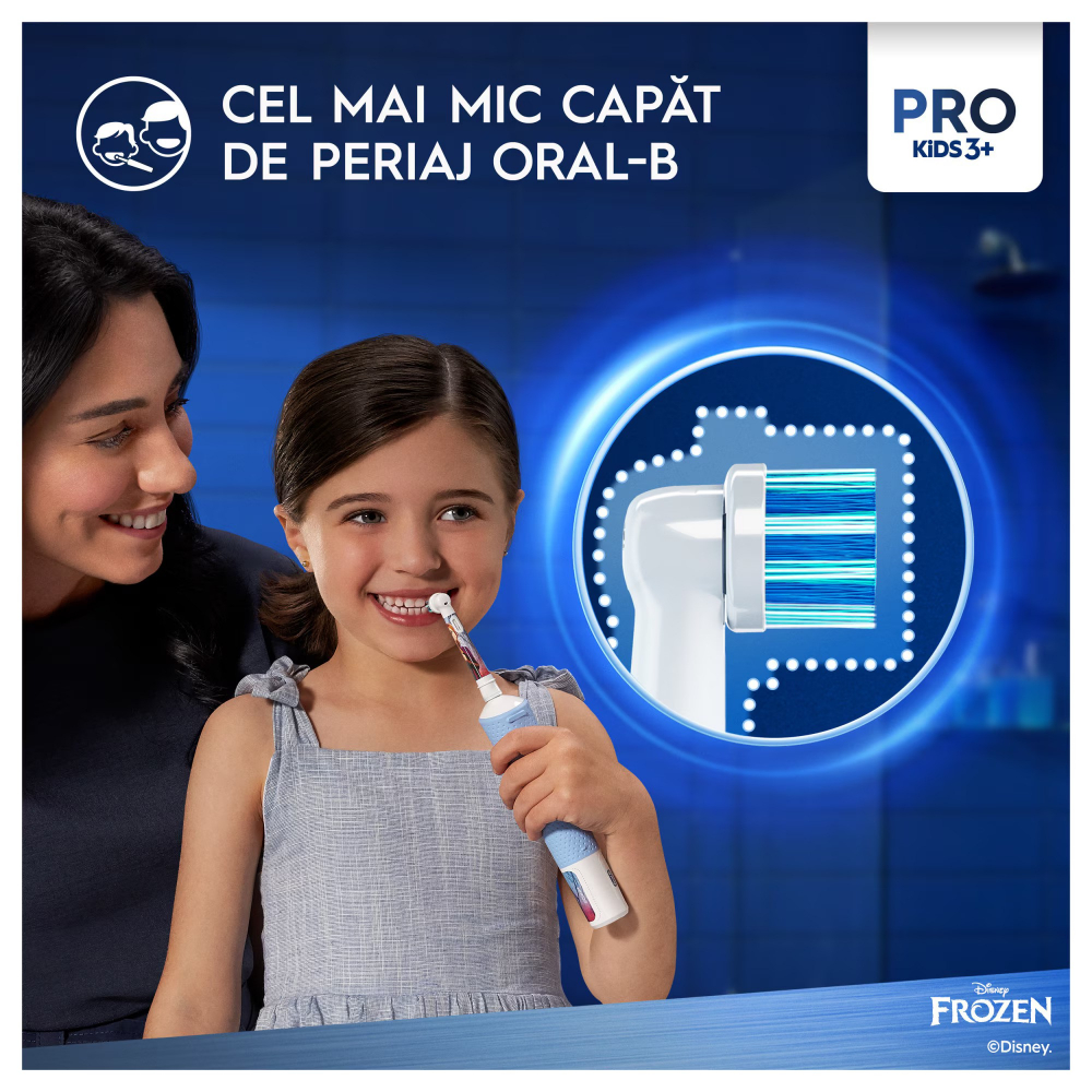 Periuta de dinti electrica Oral-B Pro Kids Frozen pentru copii, Curatare 2D, 2 programe, 1 capat, 4 autocolante, pentru 3+ ani, Albastru [7]