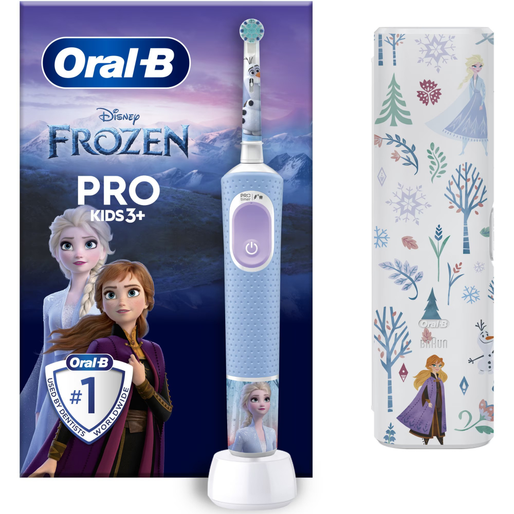 Periuta de dinti electrica Oral-B Pro Kids Frozen pentru copii, Curatare 2D, 2 programe, 1 capat, 4 autocolante, trusa de calatorie, Albastru [2]