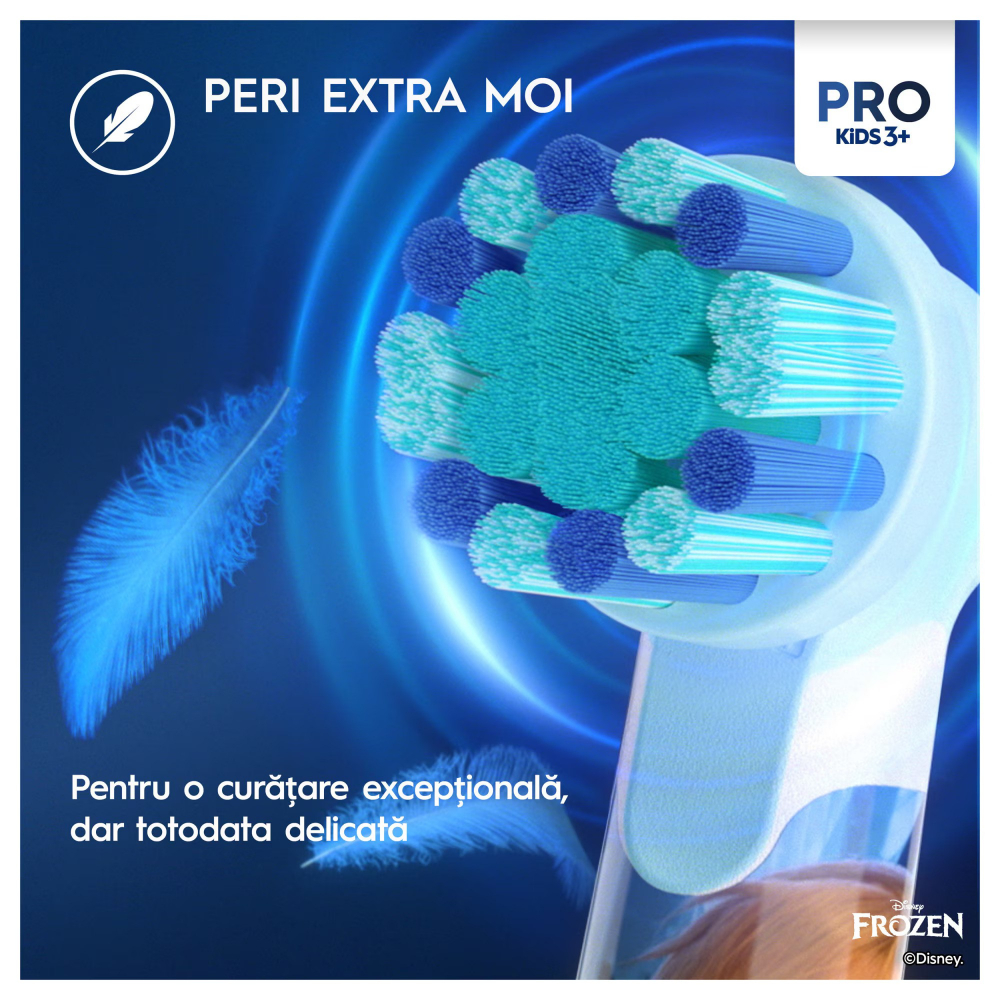 Periuta de dinti electrica Oral-B Pro Kids Frozen pentru copii, Curatare 2D, 2 programe, 1 capat, 4 autocolante, trusa de calatorie, Albastru [8]