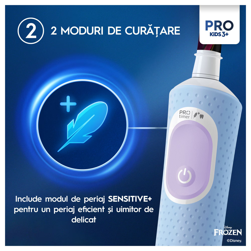 Periuta de dinti electrica Oral-B Pro Kids Frozen pentru copii, Curatare 2D, 2 programe, 1 capat, 4 autocolante, trusa de calatorie, Albastru [5]