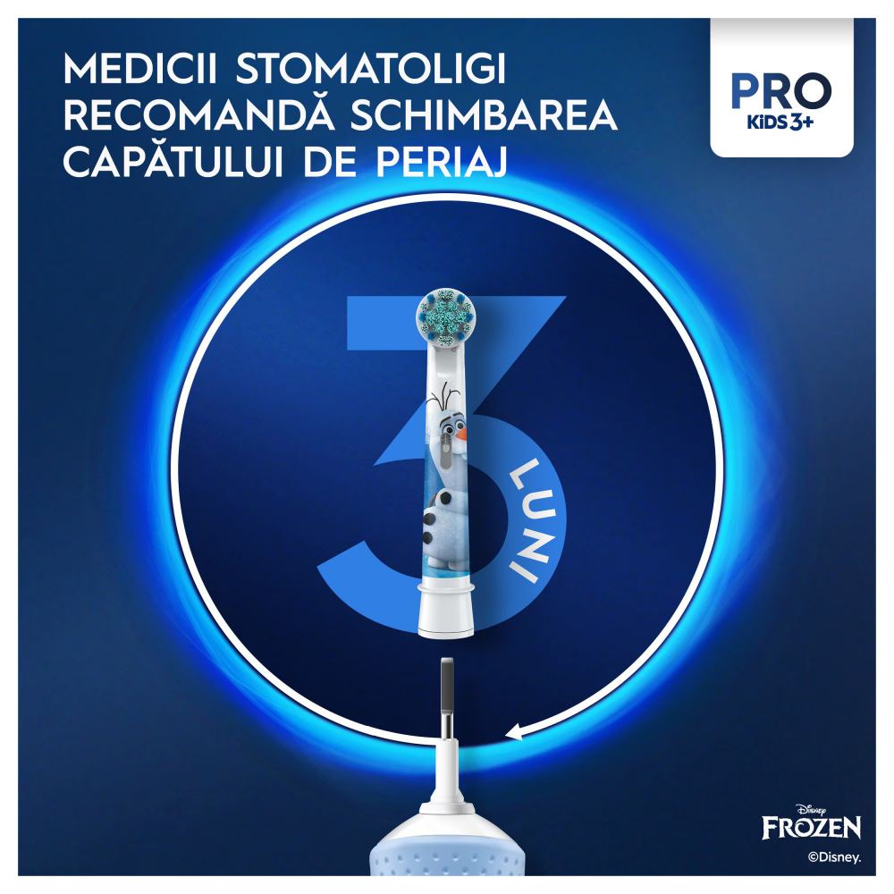 Periuta de dinti electrica Oral-B Pro Kids Frozen pentru copii, Curatare 2D, 2 programe, 1 capat, 4 autocolante, trusa de calatorie, Albastru [7]