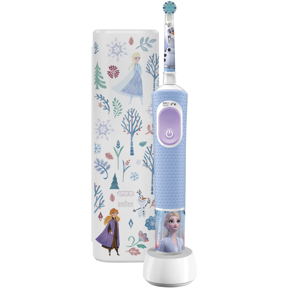 Periuta de dinti electrica Oral-B Pro Kids Frozen pentru copii, Curatare 2D, 2 programe, 1 capat, 4 autocolante, trusa de calatorie, Albastru [3]