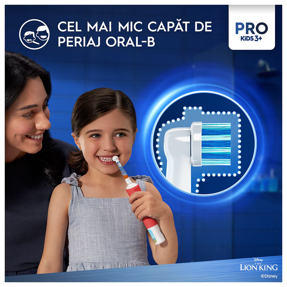 Periuta de dinti electrica Oral-B Pro Kids Lion King pentru copii, Curatare 2D, 2 programe, 1 capat, 4 autocolante, trusa de calatorie, Rosu [6]